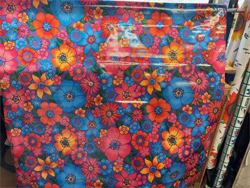London Floral on Purple Oilcloth Fabric by the Yard - 47.5" Wide
