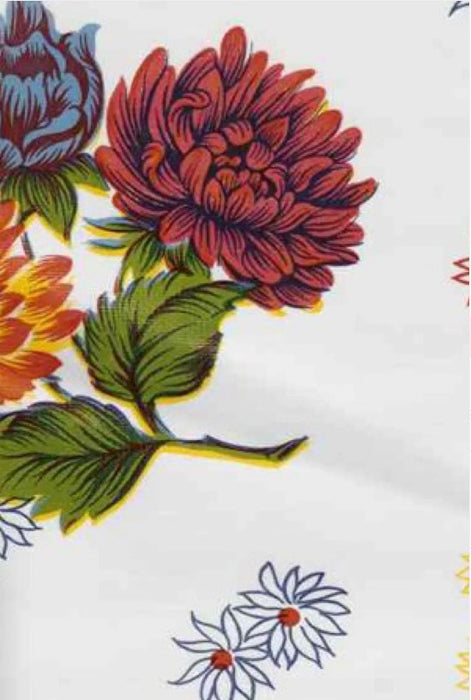 Mums on White Oilcloth Fabric by the Yard - 47.5" Wide