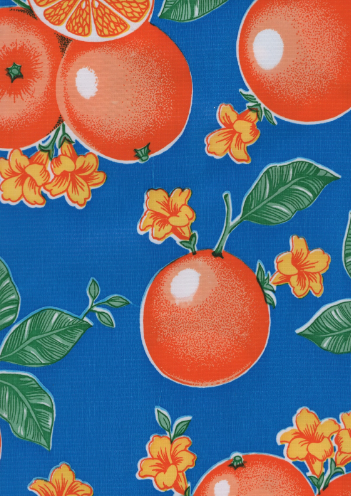 Oranges on Blue Oilcloth Fabric by the Yard - 47.5" Wide