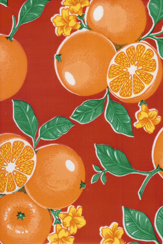 Oranges on Red Oilcloth Fabric by the Yard - 47.5" Wide