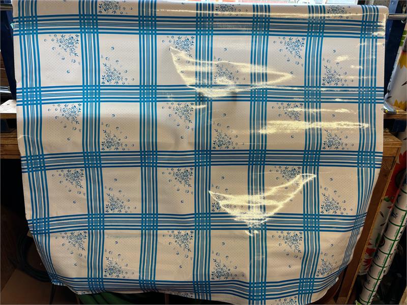Oslo Blue on White Oilcloth Fabric Full Bolt - 12 Continuous Yards, 47.5" Wide