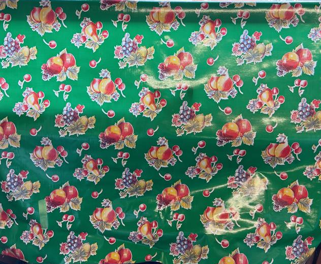 Pears and Apples on Green Oilcloth Fabric by the Yard - 47.5" Wide