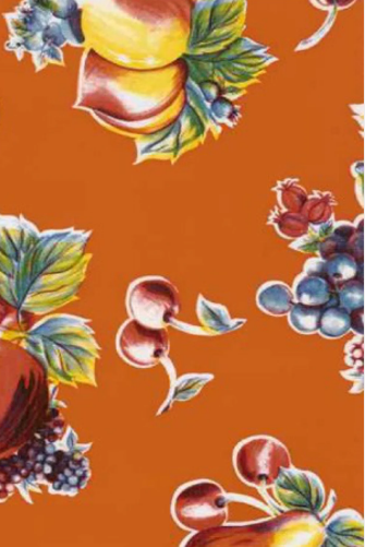 Pears and Apples on Orange Oilcloth Fabric by the Yard - 47.5" Wide