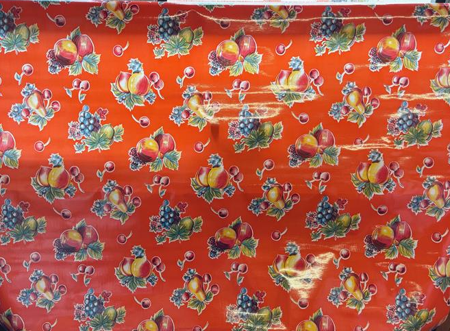 Pears and Apples on Orange Oilcloth Fabric by the Yard - 47.5" Wide