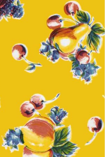 Pears and Apples on Yellow Oilcloth Fabric Full Bolt - 12 Continuous Yards, 47.5" Wide