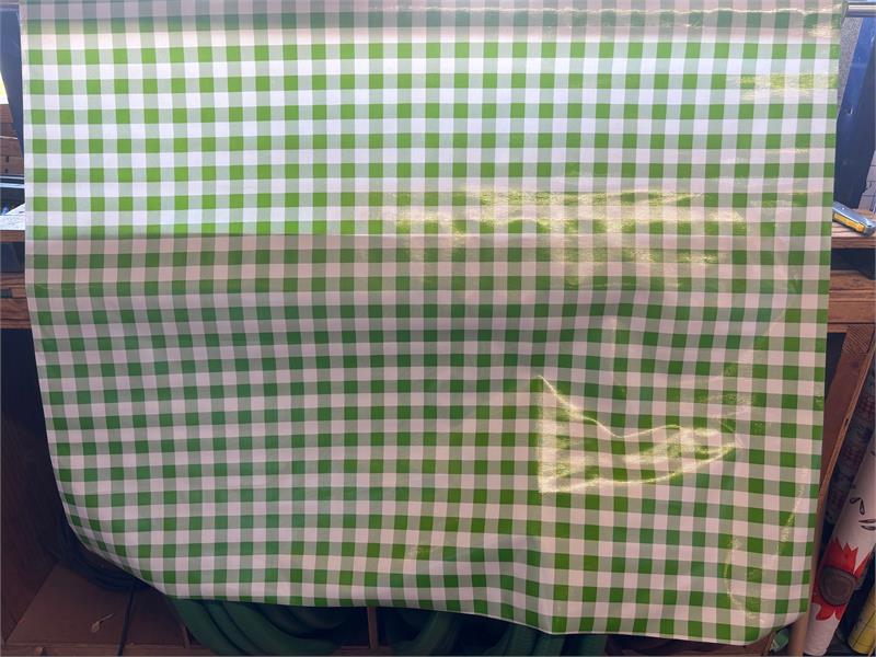 Big Picnic Check in Green Oilcloth Fabric Full Bolt - 12 Continuous Yards, 47.5" Wide