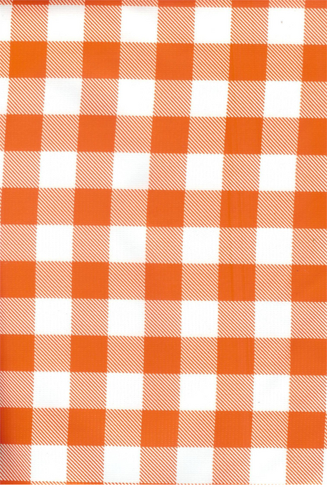 Big Picnic Check Orange and White Oilcloth Fabric by the Yard - 47.5" Wide