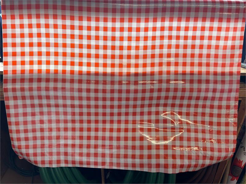 Big Picnic Check Orange and White Oilcloth Fabric by the Yard - 47.5" Wide