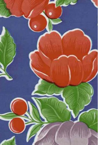 Poppies on Blue Oilcloth Fabric Full Bolt - 12 Continuous Yards, 47.5" Wide