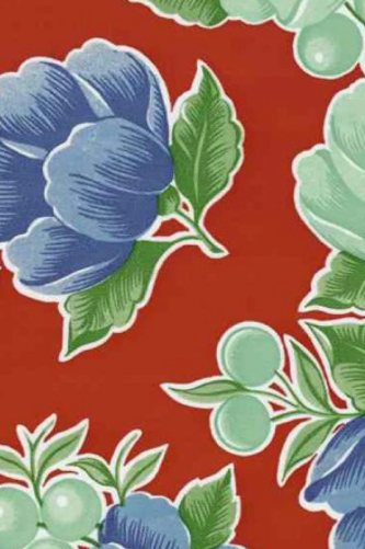 Poppies on Red Oilcloth Fabric by the Yard - 47.5" Wide