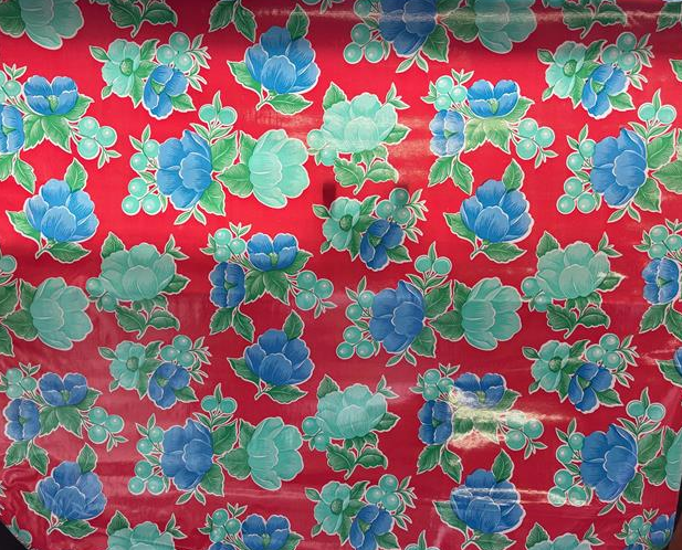 Poppies on Red Oilcloth Fabric by the Yard - 47.5" Wide
