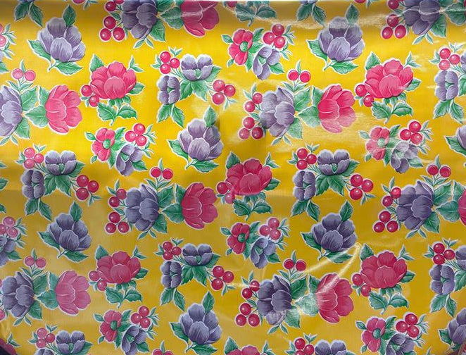 Poppies on Yellow Oilcloth Fabric by the Yard - 47.5" Wide