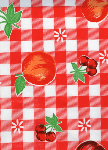 Riverside on Red Oilcloth Fabric by the Yard - 47.5" Wide