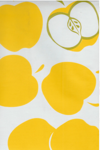 Solvang Apples Yellow on White Oilcloth Fabric by the Yard - 47.5" Wide