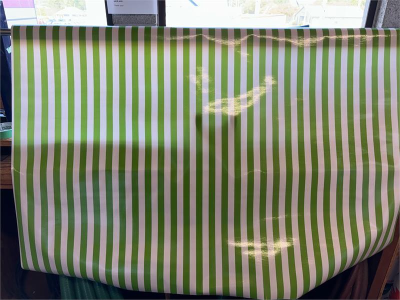 Lime Green and White Stripes Oilcloth Fabric Full Bolt - 12 Continuous Yards, 47.5" Wide
