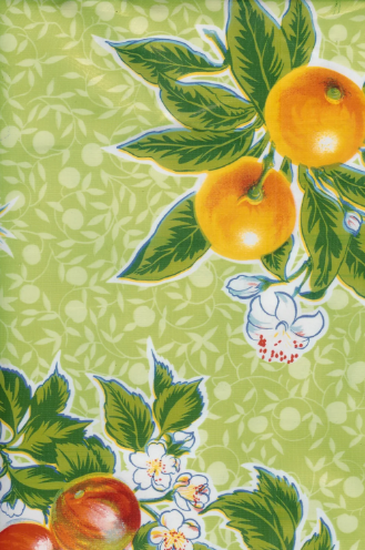 Summer Fruit on Lime Green Oilcloth Fabric by the Yard - 47.5" Wide