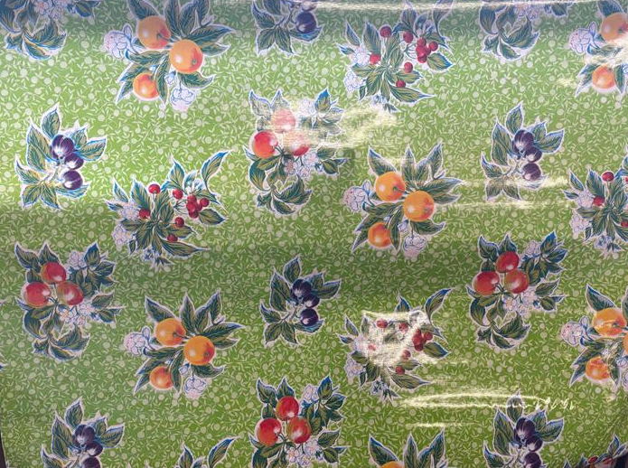 Summer Fruit on Lime Green Oilcloth Fabric by the Yard - 47.5" Wide