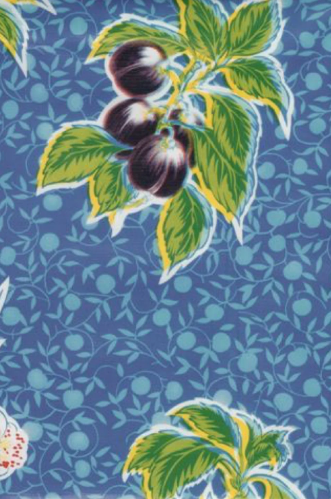 Summer Fruit on Blue Oilcloth Fabric by the Yard - 47.5" Wide