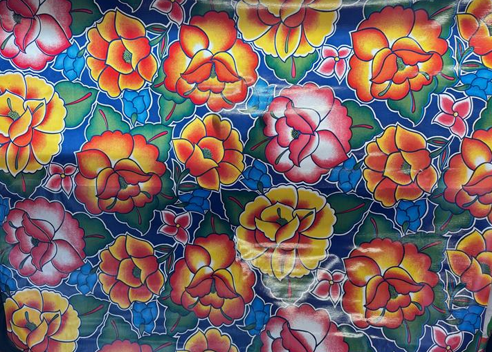 Tehuana on Navy Blue Oilcloth Fabric Full Bolt - 12 Continuous Yards, 47.5" Wide