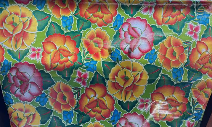 Tehuana on Lime Green Oilcloth Fabric by the Yard - 47.5" Wide