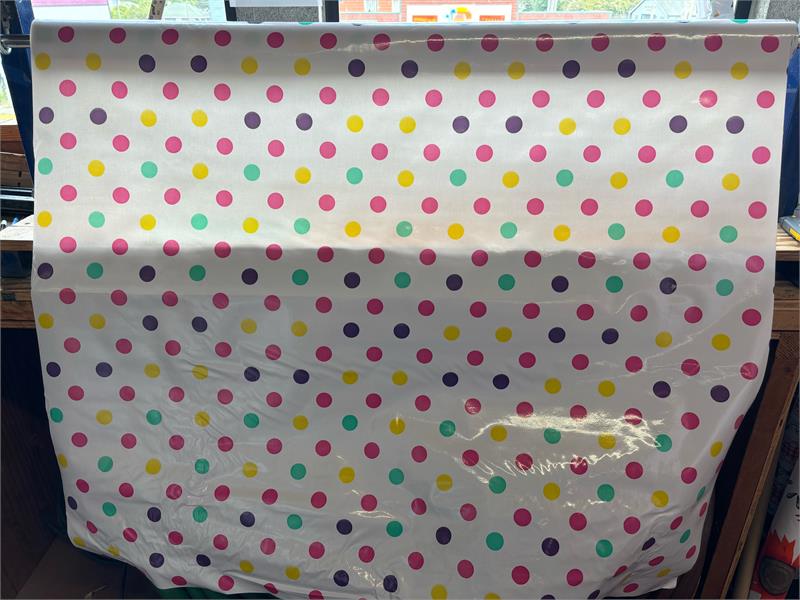 Tokyo Dots Pink and Purple on White Oilcloth Fabric by the Yard - 47.5" Wide
