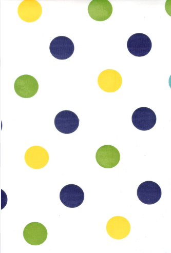 Tokyo Dots Blue and Yellow on White Oilcloth Fabric by the Yard - 47.5" Wide