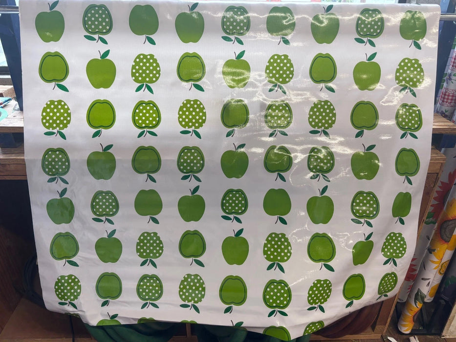 Scandi Tremso Apples in Lime Oilcloth Fabric by the Yard - 47.5" Wide