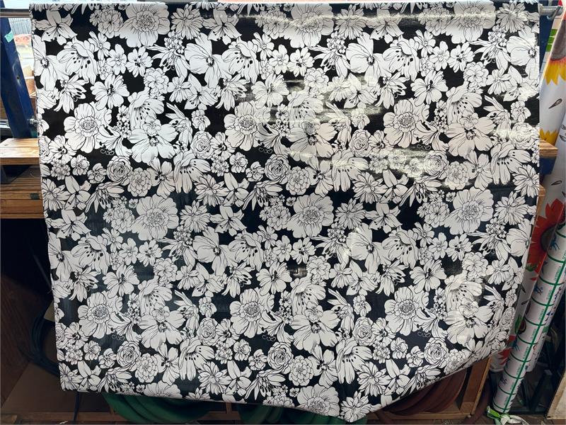 Victoria White on Black Oilcloth Fabric Full Bolt - 12 Continuous Yards, 47.5" Wide