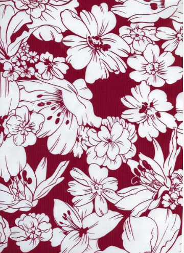 Victoria White on Burgundy Oilcloth Fabric by the Yard - 47.5" Wide