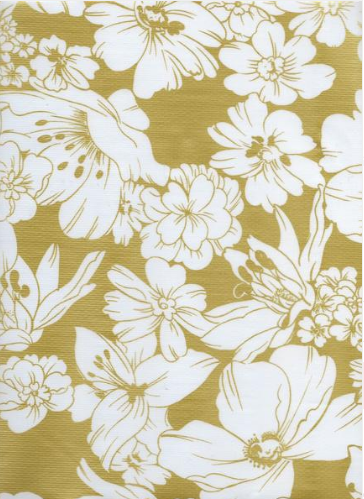 Victoria White on Metallic Gold Oilcloth Fabric by the Yard - 47.5" Wide