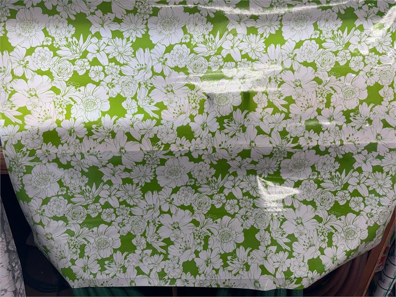 Victoria White on Lime Green Oilcloth Fabric by the Yard - 47.5" Wide