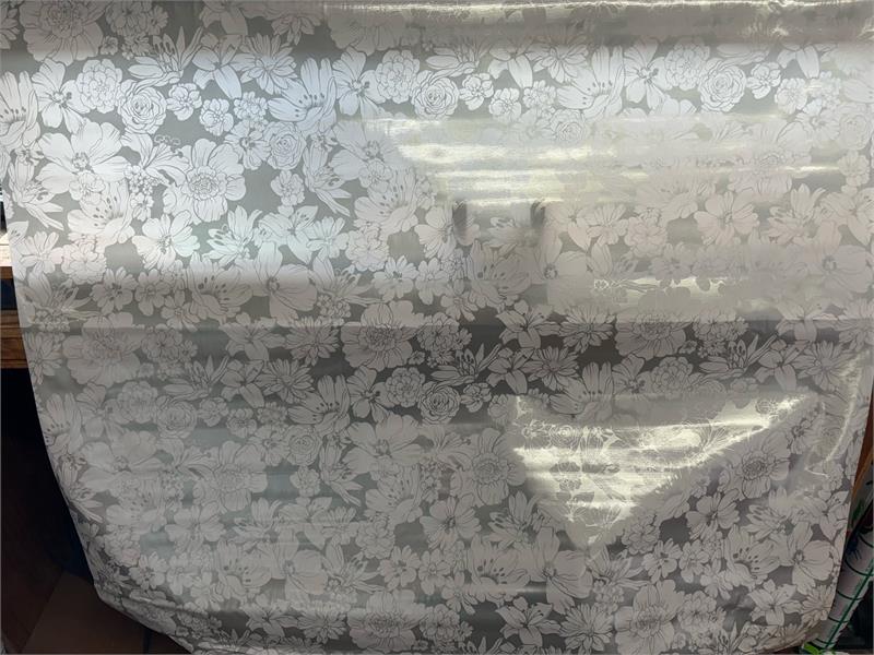 Victoria White on Metallic Silver Oilcloth Fabric Full Bolt - 12 Continuous Yards, 47.5" Wide