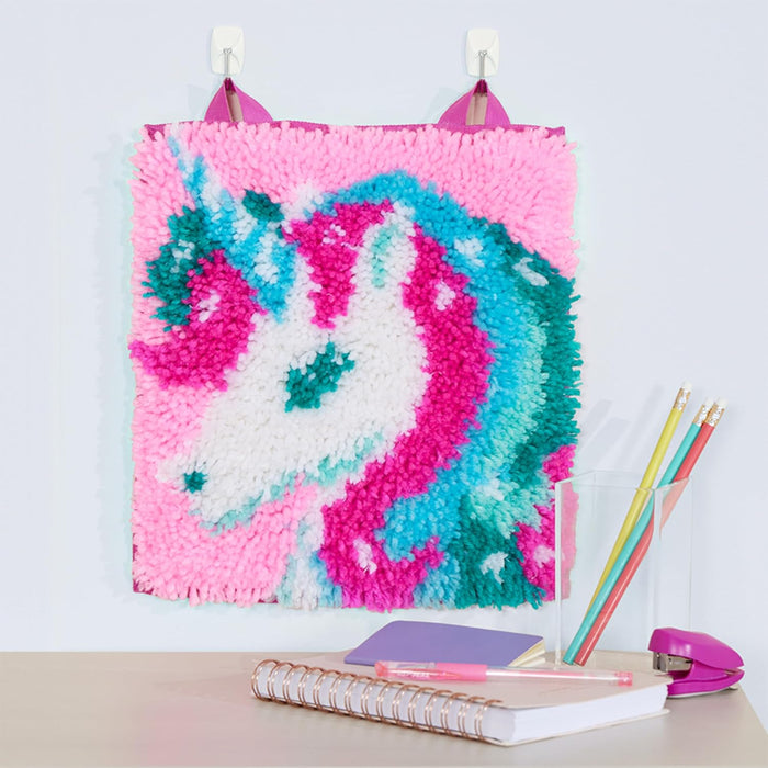 Latch Hook Kit Unicorn Mini Rug - Complete Craft Set for Kids & Beginners