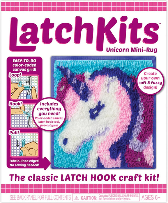 Latch Hook Kit Unicorn Mini Rug - Complete Craft Set for Kids & Beginners