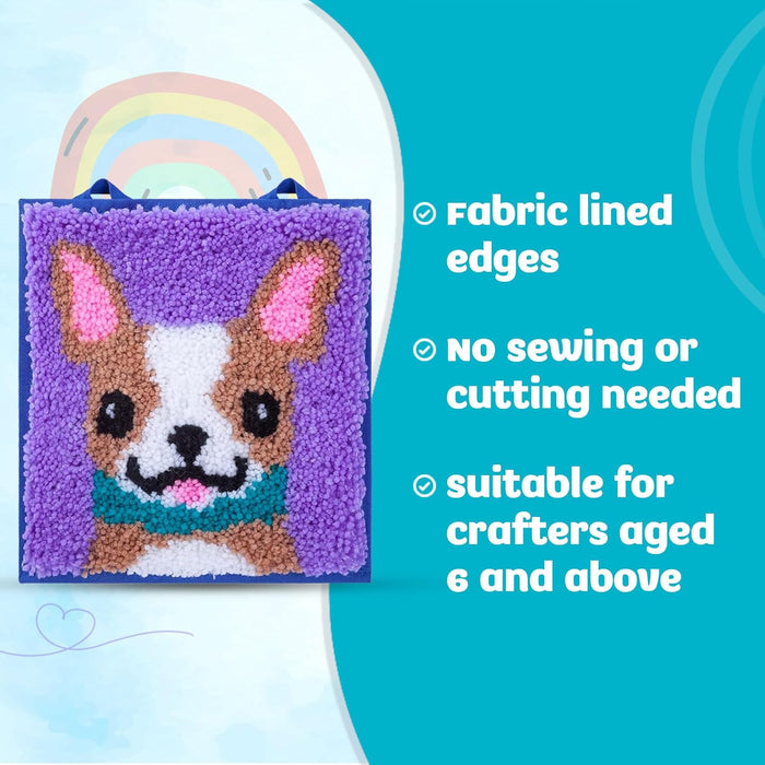 Latch Hook Kit French Bulldog Puppy Mini Rug - Complete Craft Set for Kids