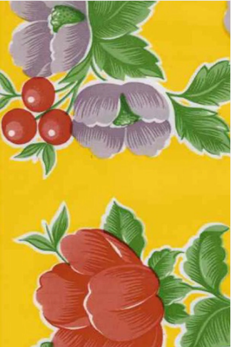 Poppies on Yellow Oilcloth Fabric by the Yard - 47.5" Wide