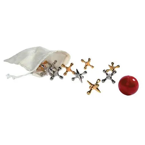 Schylling Old Fashion Metal Jacks - Classic Die-Cast Jacks Game with Ball & Pouch