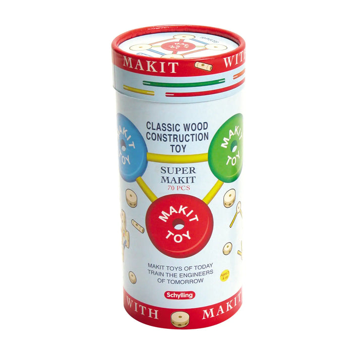 Schylling Makit Classic Wood Construction Toy - 70-Piece Building Set for Kids