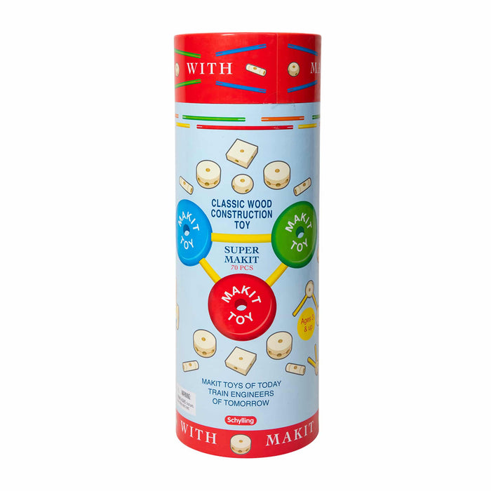 Schylling Makit Classic Wood Construction Toy - 70-Piece Building Set for Kids