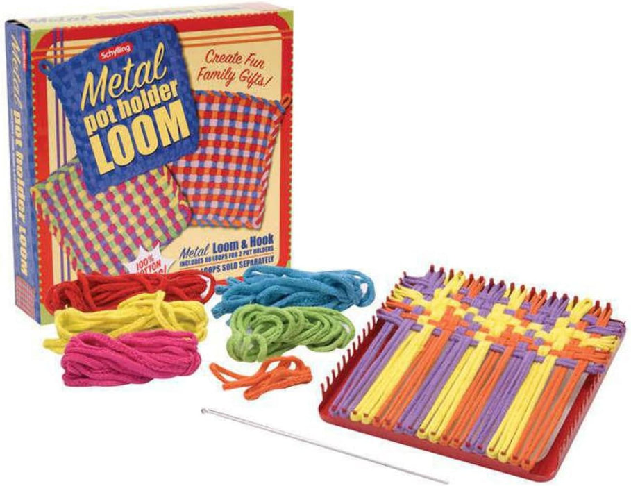 Schylling Metal Pot Holder Loom - Classic Weaving Craft Kit with 150 Cotton Loops
