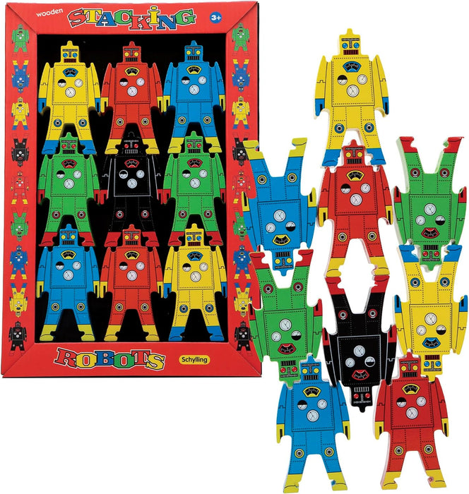 Schylling Wooden Stacking Robots - Classic Balancing Toy for Open-Ended Play