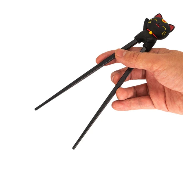 Black Lucky Cat Training Chopsticks for Beginners