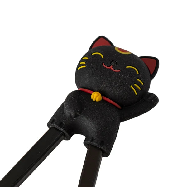 Black Lucky Cat Training Chopsticks for Beginners