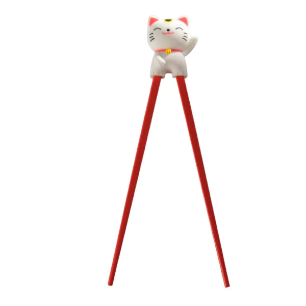 White Lucky Cat Training Chopsticks for Beginners