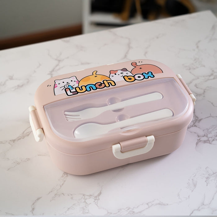 Cat Friends Lunch Box with Spoon and Fork